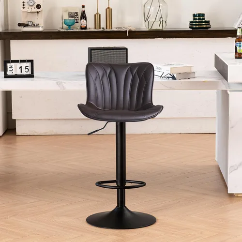 Vista 32 de YOUNIKE Juego de 2 taburetes de bar marrones modernos giratorios de altura de mostrador con respaldo alto ajustable para cocina, taburetes de bar