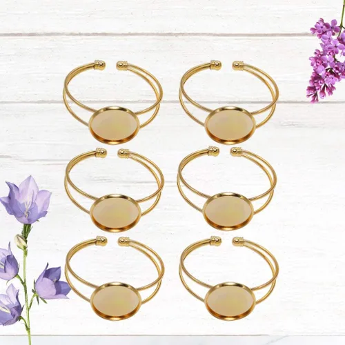 Vista 9 de Exceart 6 unidades de pulseras con ajuste de cabujón redondo en blanco, bandejas de bisel ajustables, pulseras para bricolaje y fabricación de joyas