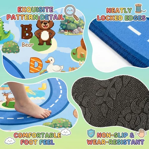 Vista 5 de Alfombras infantiles para sala de juegos, 5 x 7 pies, alfombra educativa del alfabeto ABC con números de las estaciones, alfombras ABC para niños