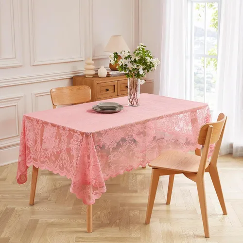 Vista 11 de LinenZone Hermoso mantel redondo de encaje con elegante borde festoneado para cualquier evento especial como bodas, fiestas de cumpleaños, baby