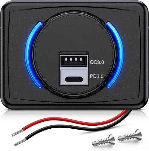 Vista 14 de Nilight 2 Pack PD Type C y QC 3.0 Panel de toma rápida USB con interruptor táctil LED ON Off, kit de cable fundido para coches, camiones