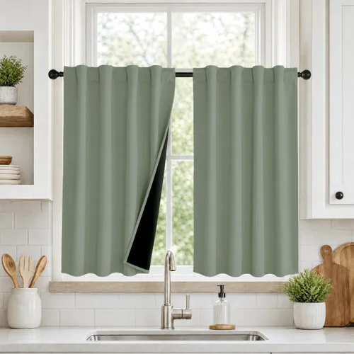 Vista 41 de PONY DANCE Cortinas opacas 100% cortas de 24 pulgadas de largo, medias cortinas con aislamiento térmico para ventanas pequeñas con parte trasera