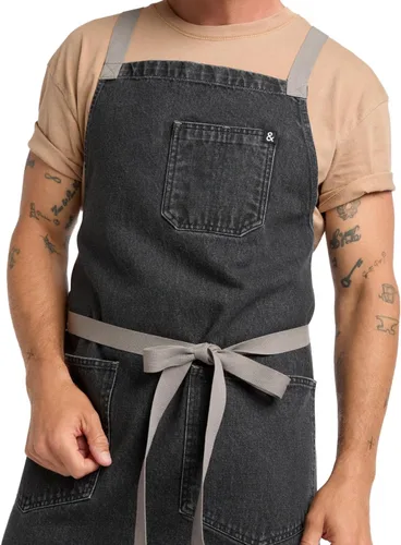Vista 13 de hedley & bennett Delantal con babero cruzado - Delantal de chef con bolsillos - 100% Algodón Denim, 8oz - Negro Abalone