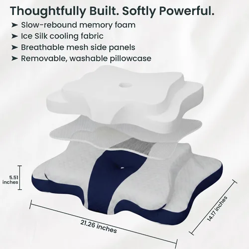 Vista 6 de Almohada cervical ergonómica para dormir – Almohada cervical de espuma viscoelástica para personas que duermen de lado y de espalda – Soporte