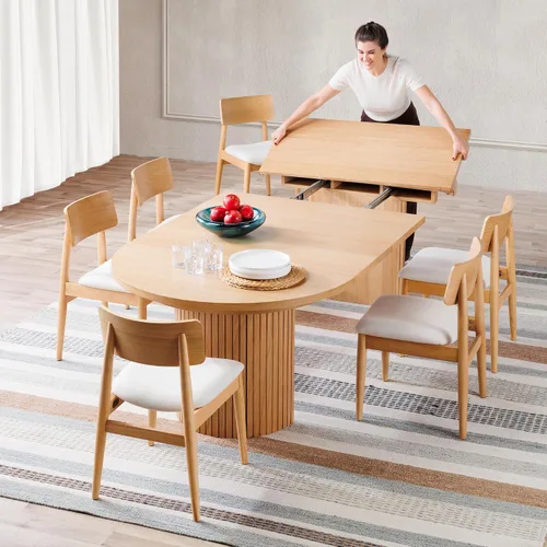 Vista 20 de Transformer Table - Mesa de comedor redonda extensible de madera maciza, mesa de comedor redonda extensible, muebles modernos que ahorran espacio