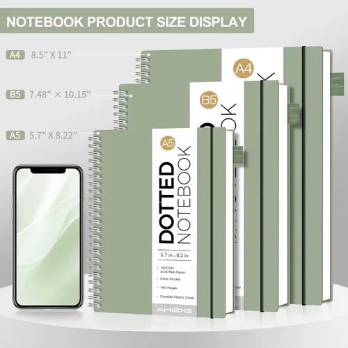 Vista 2 de AHGXG Diario de puntos, cuaderno en espiral de cuadrícula de puntos de 8.5 x 11 pulgadas, cuaderno de puntos grande A4, papel grueso de 3.53 oz/m²