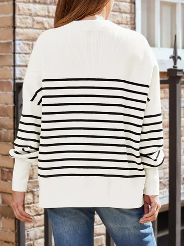Vista 206 de Lillusory - Suéter extragrande con mangas de murciélago y cuello redondo para mujer, prenda moderna de otoño de tejido de punto sin botones