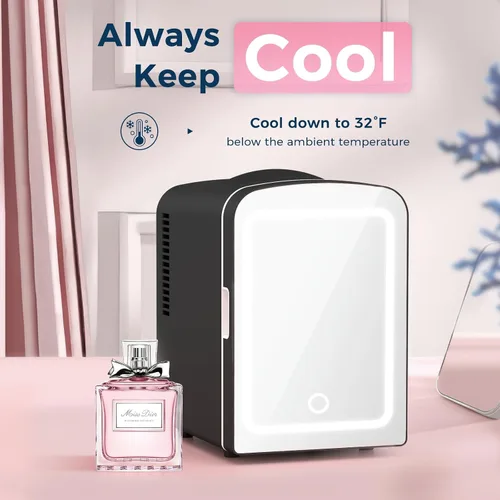 Vista 6 de Antarctic Star Mini refrigerador de maquillaje 4L con espejo para dormitorio, automóvil, oficina y dormitorio, enfriador pequeño portátil