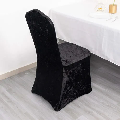 Vista 13 de Efavormart - Funda elástica para silla de banquete de terciopelo triturado y elastano beige con bolsillos para los pies, funda para silla de boda