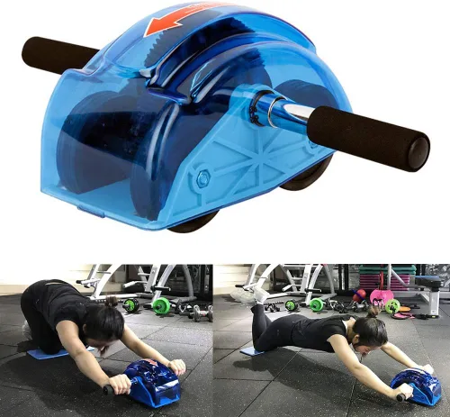 Vista 4 de Rodillo de abdominales para entrenamiento abdominal, rodillos de ejercicio abdominal, rodillo abdominal de 4 ruedas, ejercitador muscular, rodillos