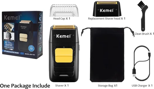 Vista 6 de KEMEI Afeitadora eléctrica doble para hombres, afeitadora eléctrica profesional para hombres calvos, suministros de peluquería recargable inalámbrica