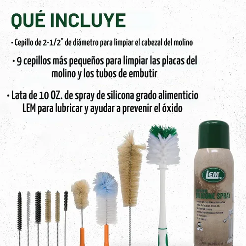Vista 4 de LEM Products - Kit de limpieza para picadora de carne, 10 cepillos y spray de silicona