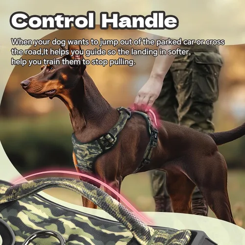 Vista 7 de Arnés para perro sin tirones, chaleco reflectante ajustable con clip delantero/trasero, asa de fácil control para perros de tamaño mediano, grande