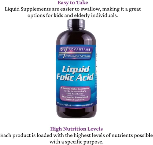Vista 7 de Ácido fólico líquido 800 MCG, 8 oz.