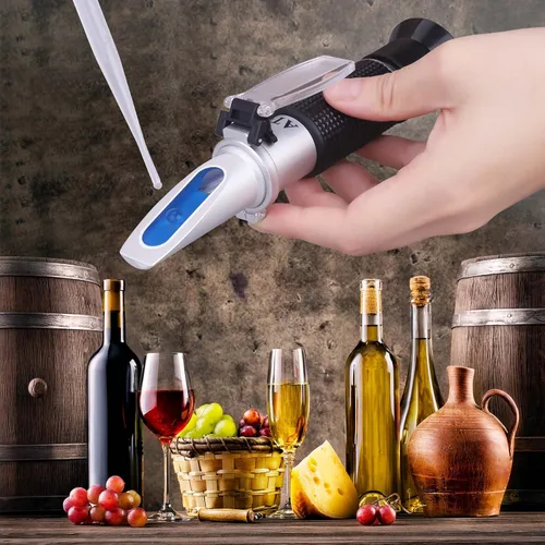Vista 4 de Refractómetro Brix con ATC - Refractómetro digital Tiaoyeer de mano para elaboración de cerveza y vino, gravedad específica de doble escala