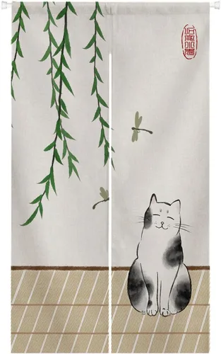 Vista 9 de Ofat Home Cortina Japonesa Noren para Entrada Tapiz para Colgar en la Pared, Pintura de Fuji y Flores de Cerezo, Decoración de Puerta