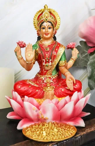 Vista 2 de Ebros sentado hermosa diosa hindú Lakshmi meditando en la estatua del trono de loto 6.25 pulgadas de alto esposa y Shakti de Vishnu Patrona