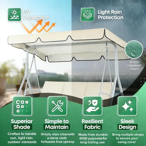 Vista 2 de Cubierta de repuesto para toldo de columpio de patio, resistente al agua, protección UV, 2 plazas, para porche, jardín, cubierta superior de Beige
