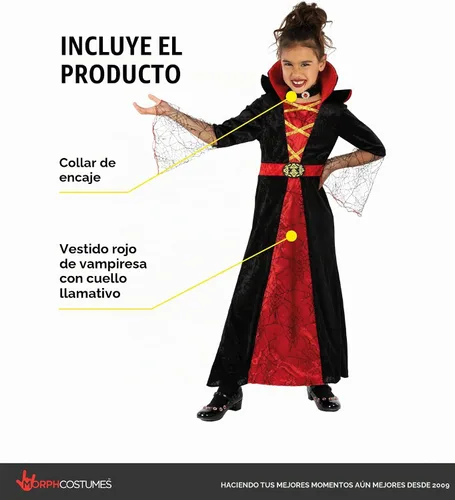 Vista 2 de Morph, Vampire Costume for Girls, Halloween Costumes for Kids Rojo