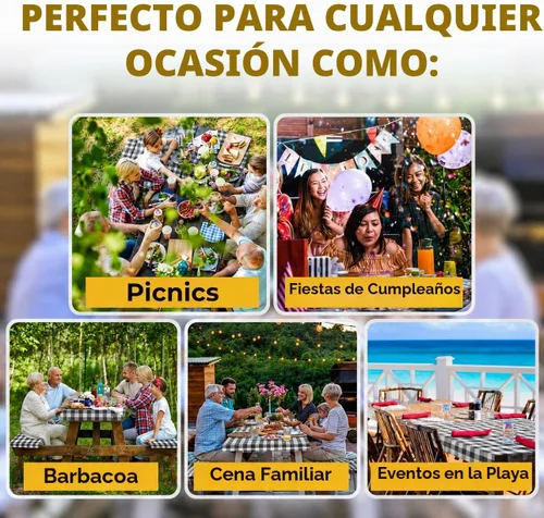 Vista 8 de RNOONY Cubierta de Mesa de Picnic de Vinilo Ajustable con Fundas de Banco y Bolsa, Mantel de 6 pies para Exteriores Impermeable y Resistente al