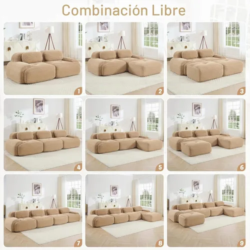 Vista 6 de Sofá moderno de pana en forma de nube de 116 pulgadas con otomana, sofás seccionales modulares grandes sin armazón en forma de L para sala de estar