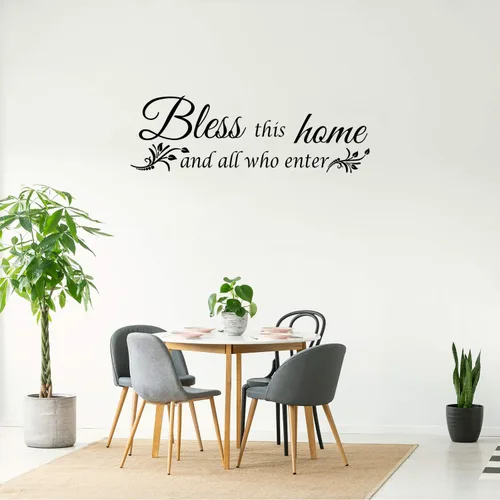 Vista 3 de 2 hojas de calcomanías de decoración de pared con texto en inglés "Bless This Home", calcomanías de cocina con texto en inglés "All Who Enter Cook