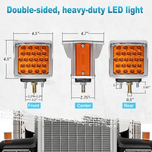 Vista 4 de Partsam 2 luces de estacionamiento de doble cara para remolque, pedestal con viseras cromadas, ámbar/ámbar de doble cara cuadrada, 52 luces LED