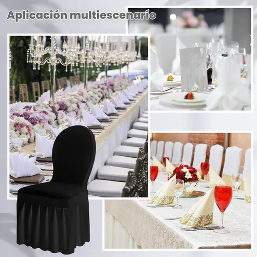 Vista 6 de Oudain Fundas protectoras para sillas con falda, de elastano elástico, largas, ajustables, removibles y lavables para sillas de comedor, para Negro