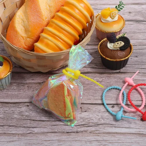 Vista 5 de 20 bridas de silicona coloridas, bridas reutilizables de 8 pulgadas, lazos ajustables multiusos para sellar bolsas de plástico, cables y cables