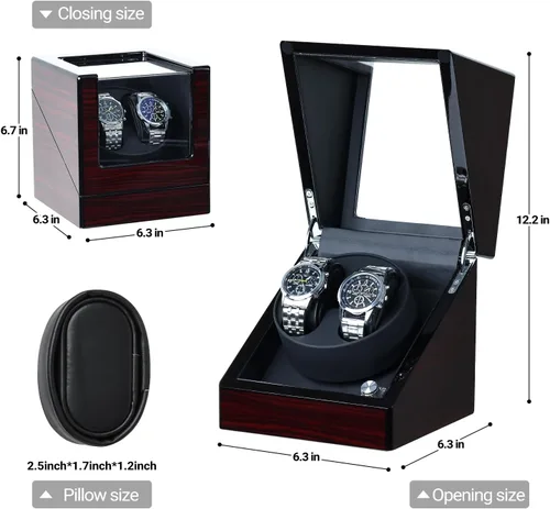 Vista 2 de Mono-gatari Enrollador de reloj doble para relojes automáticos, 5 ajustes de modo de rotación con luz LED, rotor de reloj doble en acabado de piano
