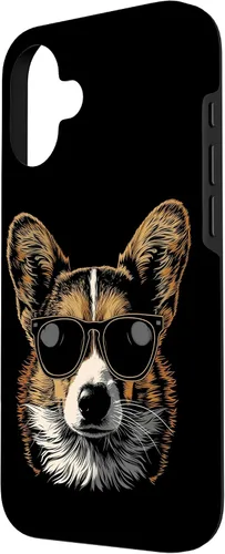 Vista 2 de iPhone 16 Corgi con gafas de sol divertido perro mamá papá Corgi caso