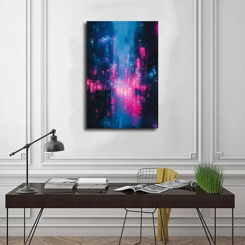 Vista 3 de XAHOR Synthwave Neon Urban Wall Art – Futuristic Cyberpunk Print – Trendy Home Decoration Canvas Art Poster And Wall Art Picture Print Modern Family