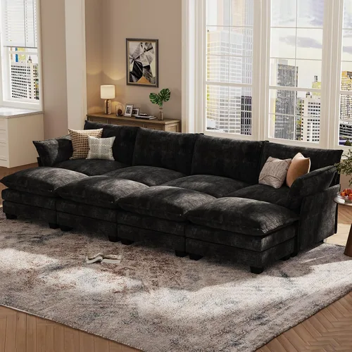 Vista 25 de KKL Sofá Cama Seccional Modular Grande de 91.3", Sofá Cama Convertible en Forma de J/L de 6 Plazas Sofá Nube con Otomana, Sofás Seccionales