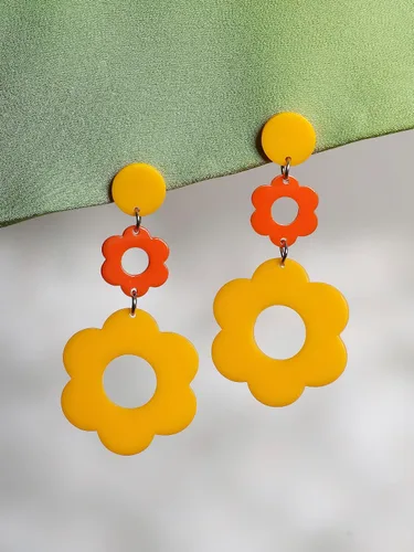 Vista 5 de Sacina Hippie Daisy Earrings Dangle Earrings, Flower Earrings, Yellow Purple Floral Earrings, 70s Earrings, 60s Earrings, Y2k Earrings, Christmas