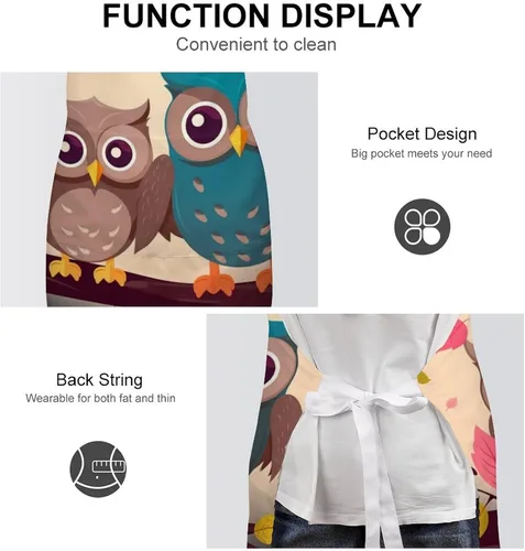 Vista 6 de Personalized Cute Owls Adult Apron, Kitchen Cooking Aprons for Woman Man, Adjustable Bib Apron with Pocket for Baking, BBQ Crafting Outdoors, Dining