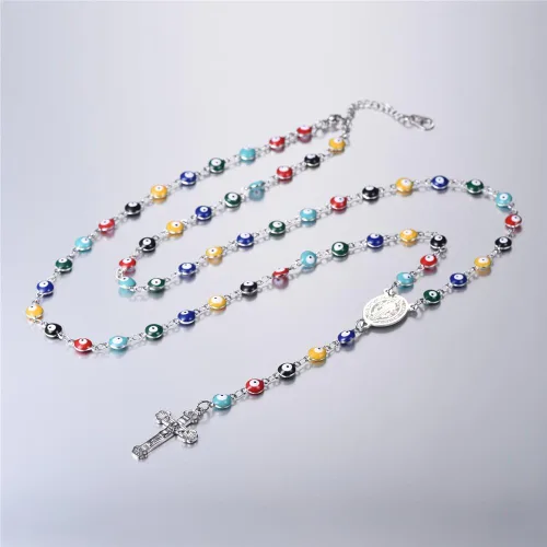 Vista 3 de U7 Catholic Gift Stainless Steel 18K Gold Plated Coin MedalCrucifix CrossVirgin MaryRosary Necklaces for Women Men