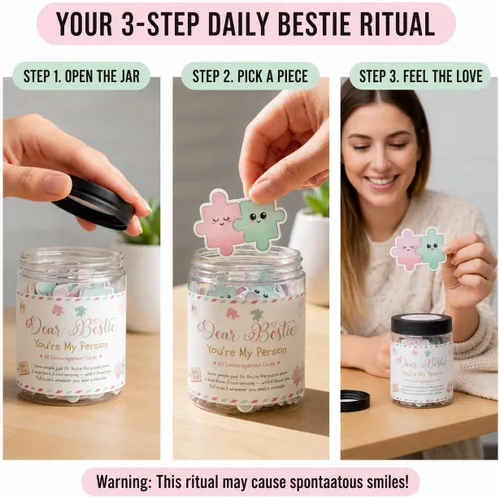 Vista 4 de Tarro de afirmación Bestie: 60 tarjetas de rompecabezas, regalo de amistad para mujeres, regalo de cumpleaños para mejor amiga para ella, tarro