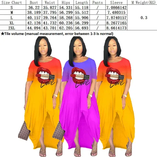 Vista 6 de Vestido de manga larga para mujer, sexy, con estampado de labios, cuello redondo, holgado, casual, irregular, vestido maxi de otoño