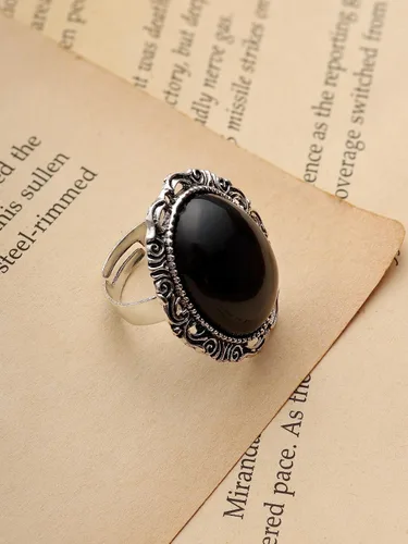 Vista 5 de Sacina Anillo gótico bohemio retro negro, anillos góticos, anillos góticos, anillos bohemios, anillos vintage, joyería de disfraces, regalo