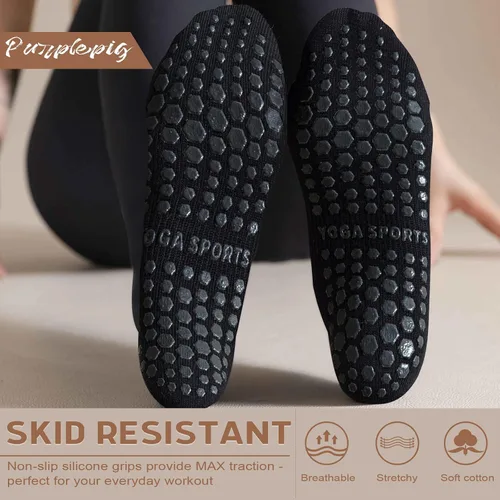 Vista 3 de Purplepig 3 pares de calcetines antideslizantes de yoga para mujeres, pilates, barra pura, entrenamiento descalzo, embarazo, hospital