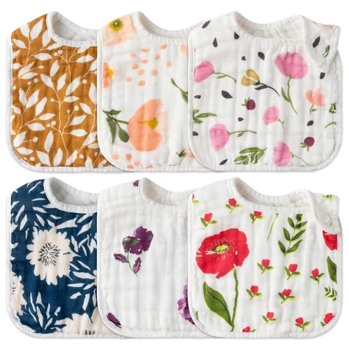 Vista 15 de Zainpe 6 piezas de baberos de algodón de muselina con broches para bebé con patrón de conejo, oso, oveja, pañuelos para babero suaves, absorbentes