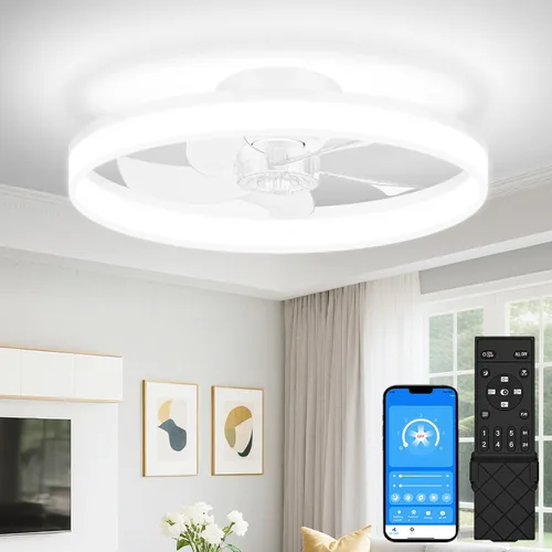 Vista 27 de VOLISUN Ventiladores de techo pequeños de 13 pulgadas con luces y control remoto, ventiladores de techo de perfil bajo con luz, luz de techo LED