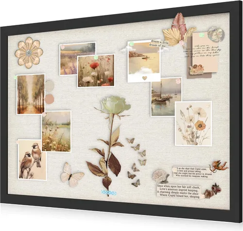 Vista 25 de AKTOP - Juego de 2 pizarras de corcho negro con lino de 16.7" X 11", pequeño tablero de anuncios con marco para pared, tablero decorativo
