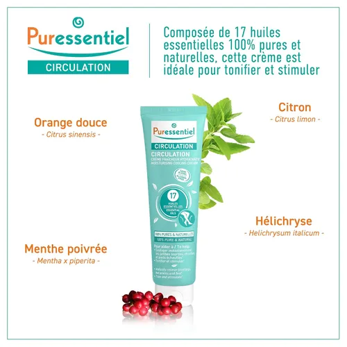 Vista 3 de Puressentiel Crema refrescante hidratante de circulación, aceites 100% puros y naturales, sin alcohol, apoya la circulación, proporciona alivio