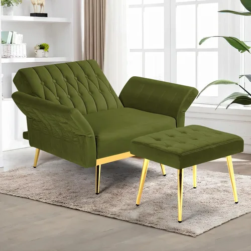 Vista 2 de Silla decorativa de terciopelo con respaldo y reposabrazos Verde oliva