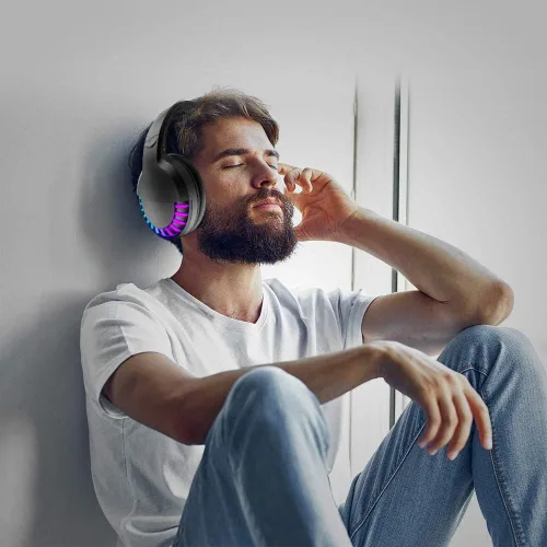 Vista 9 de Auriculares inalámbricos Bluetooth con cancelación de ruido, micrófono de sonido estéreo de alta fidelidad, almohadilla de proteína de graves