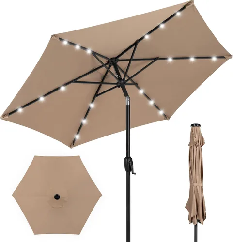 Vista 39 de Best Choice Products Sombrilla de Patio Solar de Poliéster con Luz LED de 10 pies con Ajuste de Inclinación y Tela Resistente a los Rayos UV - Gris