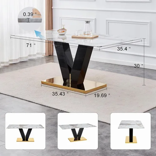 Vista 3 de gopop Juego de mesa de comedor para 8, moderno juego de mesa de comedor de mármol de 71 pulgadas, mesa rectangular grande de vidrio y 8 sillas