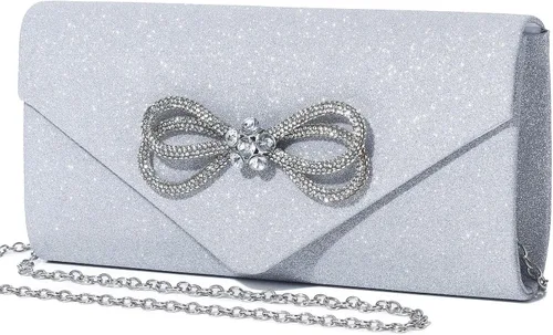 Vista 10 de Bolso de noche para mujer, con lazo de cristal brillante, con solapa, bolso de mano para mujer, boda, fiesta, baile de graduación