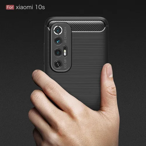 Vista 6 de Funda compatible con Xiaomi Mi 10S, cubierta de diseño de textura de fibra de carbono, funda de absorción de impactos diseñada para Xiaomi Mi 10S